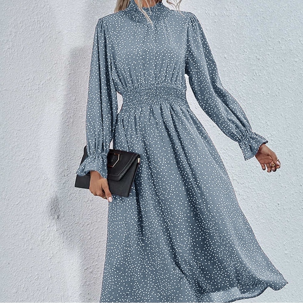 Elegant Gray Polka Dot Dress